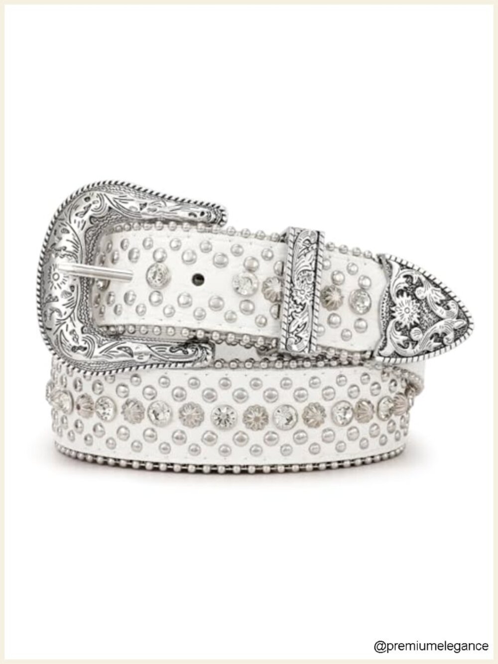 Rhinestone Studded Faux Leather Western Belt with Removable Buckle, for Women